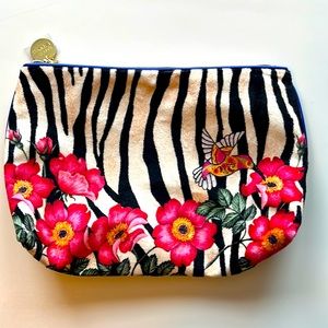 Estee Lauder make up bag. Flowers, zebra stripe and bird pattern.
